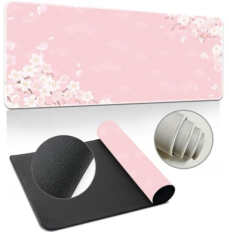 Hearda 3D Tapis de Souris XXL/XL/L, Sakura Japonais Tapis de Souris Gamer, Tapis Souris avec Bords Cousus, Tapis de Souris en Base Antidérapante,Convient pour Gaming (Rose,700x300x3mm)
