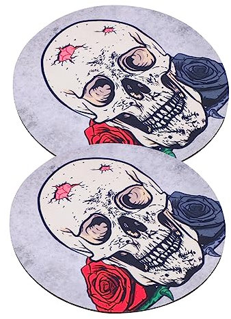 Operitacx 2 Pack Skulls Computer Mouse Pad Round Nonslip Desk Mat for Work Gaming