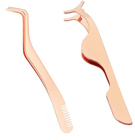 2 Pcs Eyelash Tweezers,Lash Tweezers for Eyelash Extensions(Rose Gold) | Eyelash Applicator Tool, , False Eyelashes Auxiliary Tool, Lash Applicator Tool for Makeup False Eyelashes