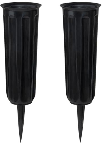 Grab Vasen mit Spikes, Kunststoff Blumenhalter für Friedhof, Blumenvase Grab Dekorationen für Friedhof Grabstein Grabseite (2 Pack Schwarz)