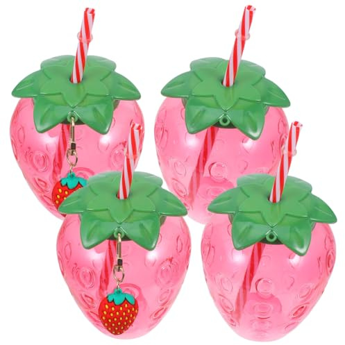 Baluue 4pcs Strawberry Straw Cups Portable Tea Cup Adorable Party Favors for Girls for Milk Tea
