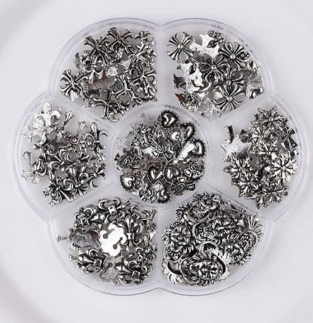 MUNSKT 2-Pack 3D Cute & Punk Nail Charms Set, Pink White Bowknots + Chrome Hearts Crosses, DIY Nail Art, 3D Gems, Gothic Punk, Pearls, Jewelry Accessories, for DIY, Decorations