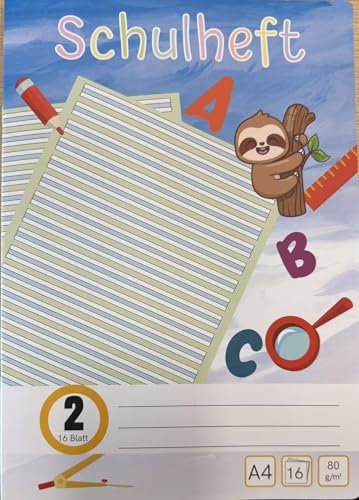 1er-Pack Schreiblernheft Lineatur 2 Din A4 1 Hefte je 16 Blatt Deutschheft 2 Klasse Als Schreiblernheft 100g/m²Bezug Runde Ecken Verhindern Eselsohren Liniertes Heft Farbig Hinterlegte Lineatur