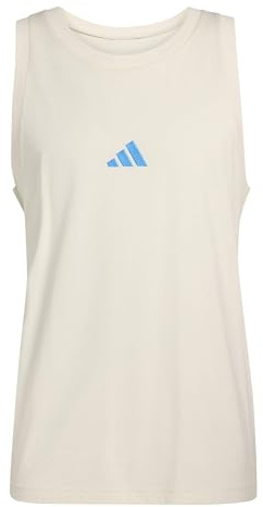 adidas Men's Essentials SMALL Logo Single Jersey Tank White/Lucid Ray Blue, S