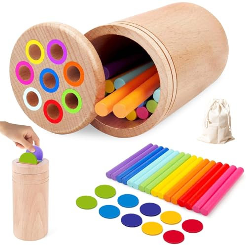 Pmueuff Jouet Montessori 1 2 3 Ans, Jeu de Tri des Couleurs Jouet en Bois Éducatif avec Activités de Tri Sensoriel Motricité Fine Apprendre Les Couleurs Cadeau Fille Garcon Bébés 1 2 3 Ans