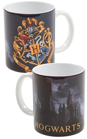Harry Potter - Taza de café con logotipo de Hogwarts, de cerámica, color azul, 320 ml