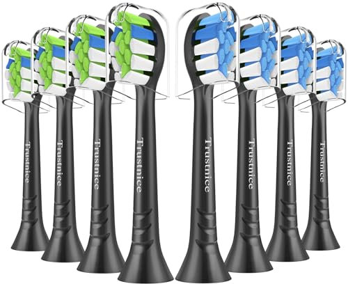 8er Trustnice Aufsätze passend für Philips Sonicare Ersatzbürsten, Bürstenköpfe Zahnbürstenkopf für Phillips Sonicare Elektrische Zahnbürste Snap-On-Griffen (Schwarz, 8 Stück (1er Pack))