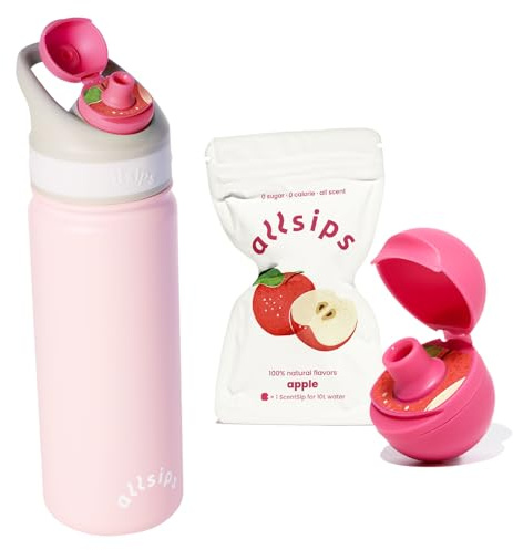 allsips 18oz Stainless Steel Air Water Bottle with 1 Straw & Refresher ScentSip Apple Flavor Pods