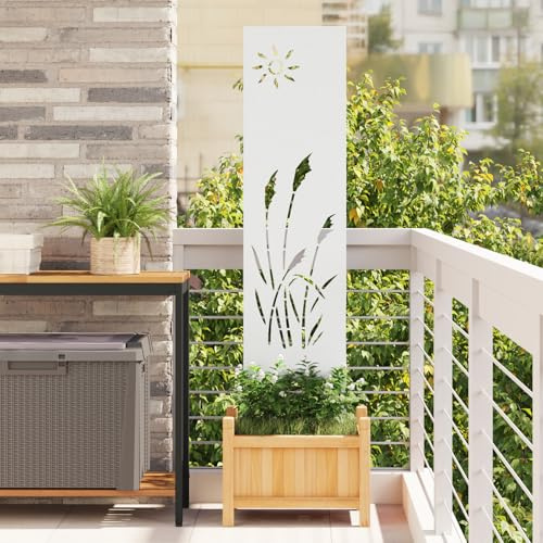 Gecheer Panneau décoratif de jardin blanc 32 x 140 cm en acier laminé à froid, brise-vue, éléments brise-vue en métal pour bordure de propriété, cour, jardin avant 876204