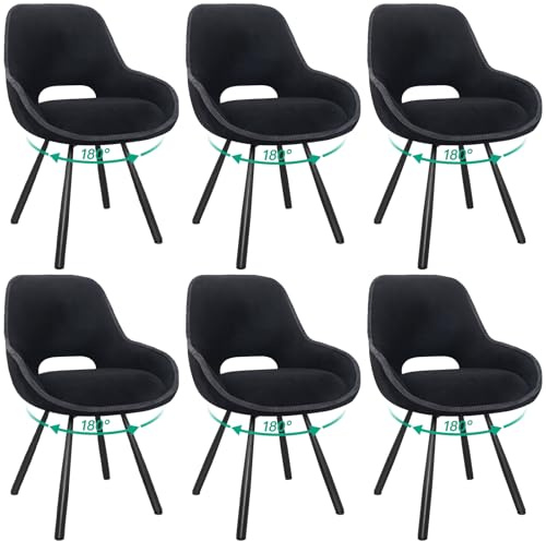 WAFTING Esszimmerstühle 6er Set,180° Drehstühle Esszimmerstuhl， Velours-Polsterung esszimmer stühle, drehstuhl esszimmer, Esstuhl mit Eisenbeinen，Schwarz