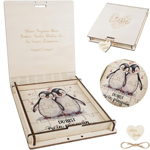 EUES Ich Liebe Dich Geschenk aus Holz für Frauen & Männer - Pinguin Liebes Puzzle Box Liebesgeschenk für Paar - Partner Geschenke, Valentinstag, Hochzeitstag, Jahrestag Geschenk für Sie Ihn