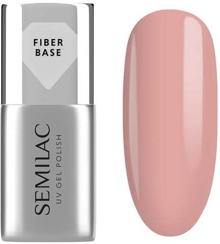Semilac UV Nagellack Fiber Base Beige 7 ml – Verstärkende Hybrid-Base mit Nylonfasern, selbstnivellierend, natürlicher Beigeton