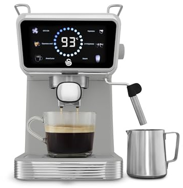 Swan Retro Pump Espresso Coffee Machine, Digital Smart Touch Display, 5 Pre-Sets, 20 Bar Pressure, Milk Frother for Latte and Cappuccino Drinks, 1 & 2-Shot Filters, 1.5 Litre, Grey, SK22113GRY