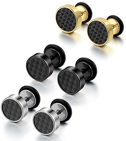 Cupimatch Cool 10mm Mens Stainless Steel Stud Earrings Women Piercing Ear Plug Tunnel Set of 4 Pairs for Mother's Day