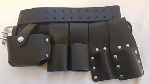 Scaffolding Strong Leather Tool Set Belt Full Quality Frogs Set Include Ratchet Podger Spanner Hammer Tape Level Holder UK (Black Real Leather)