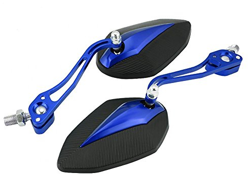 Keenso 1 Paar Universal Motorrad Rückspiegel Verstellbarer Aluminium Lenker Rückansicht Seitenspiegel Motorrad Roller(Blau)