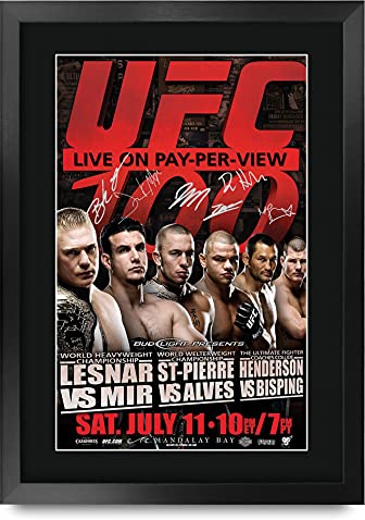 HWC Trading UFC 100 Brock Lesnar Frank Mir Georges Gifts gedrucktes Autogramm für UFC Fanartikel-Fans – A3 gerahmt
