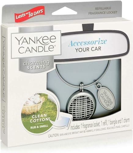 Yankee Candle Long Lasting Clean Cotton Scented Car Air Freshener Locket Kit with Refill & Charm