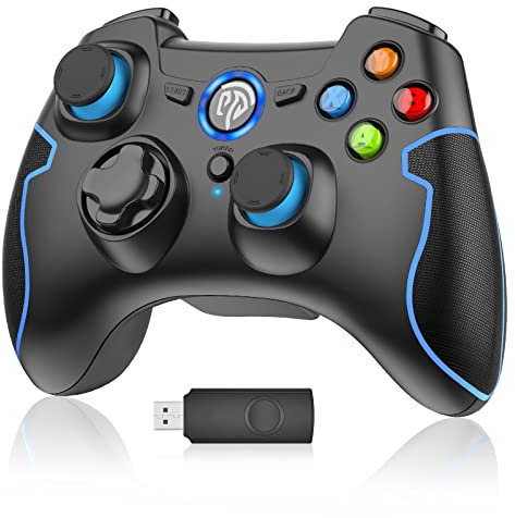 Manette sans Fil pour PC PS3, EasySMX Manette PC, Manette PS3, Gamepad Joystick PC PS3, 2.4G Wireless Manette de Jeu pour PC Windows XP-7-8-10-11, PS3, Noir Bleu
