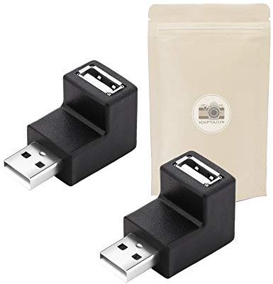 2x Adattatore da Angolo retto 90° - Connettore USB tipo A 2.0 3.0 Maschio e Femmina - Adaptout marca francese