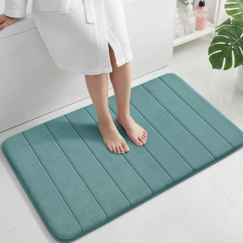 Yimobra Memory Foam Bath Mat Large Size, 92 x 61 cm, Soft and Comfortable, Super Water Absorption, Non-Slip, Thick, Machine Wash, Easier to Dry for Bathroom Floor Rug, Eggshell Blue
