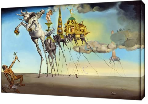 YourHomeArt Kunstdruck auf gerahmter Leinwand, Motiv: Die Versuchung des Heiligen Antonius von Salvador Dali, Kunstdruck, Heimdekoration, 102 x 76 cm, 38 mm Tiefe