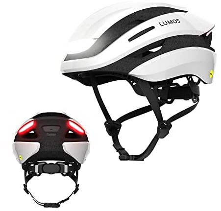 Lumos Ultra Casque Intelligent | Casque de vélo | Feux LED Avant et arrière | Clignotants | Feux arrière | Connexion Bluetooth | Adulte : Hommes, Femmes (Blanc, Taille : M-L)