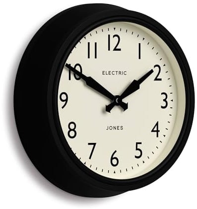 JONES CLOCKS® Telecom Wanduhr | Runde Retro-Uhr | 27cm | Schwarz | Moderne Interpretation eines Vintage-Klassikers für Küche, Wohnzimmer oder Büro