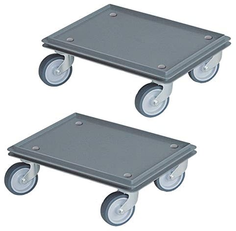 BRB 2 Transportroller für Behälter 400x300 mm, grau, 4 Lenkrollen, graue Gummiräder