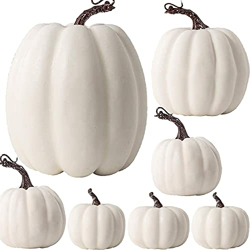 OTMVicor 7 künstliche Kürbisse, Herbstdekoration, weißer Kürbis für Thanksgiving, Herbsternte, Halloween, Weihnachten