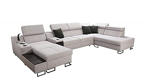 All4All Ecksofa Fosti V mit Schlaffunktion Bettaksten USB Eingang Polstersofa Eckcouch Couch Sofa Möbel Wohnlandschaft Links Rechts 26 (Links)