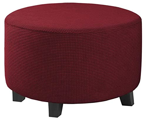 Highdi Jacquard Ottomane Schonbezug Hockerbezug, Runde Hocker Hussen für Fußhocker Rechteckig,Stretch Bezug Ottomane Abdeckung Überzug Hocker Protector Waschbar Hockerabdeckung (Burgund,S)