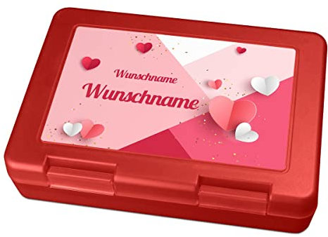 printplanet® Brotdose mit Wunschnamen personalisieren - Motiv Liebe - Farbvariante Rot