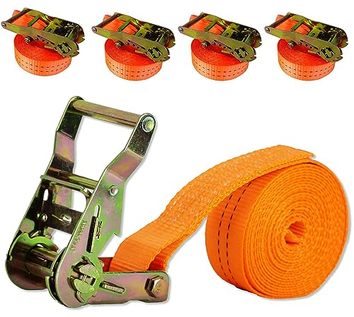 NTG 4 STÜCK Spanngurte 6m lang 2t (2000 daN, KG) - TÜV/GS Geprüft - einteilig in 35mm breit mit verzinkter Stahlratsche - robust & wetterfest -
