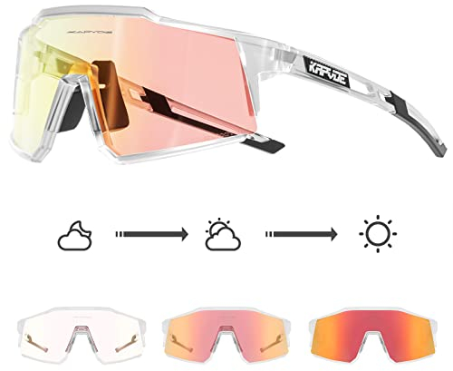 KAPVOE Photochromatische Selbsttönend Fahrradbrille TR90 Rahmen für Herren Damen Klar Sportsonnenbrille Sport Radfahren MTB Radbrille Sportbrille Fahren Baseball Laufen Rot klar 12