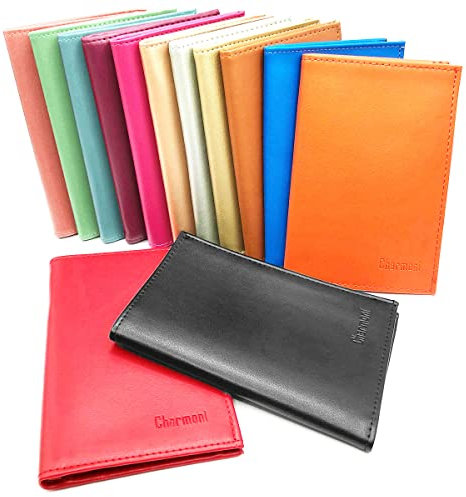Charmoni - Porte Papier Voiture 4 Volets - en Cuir - 2 Etuis Protèges Carte Grise et Permis Inclus - Porte Document Véhicule avec Rangement Assurance - Complet et Compact (ZLS doré)