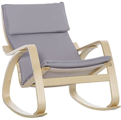 HOMCOM Silla Mecedora Tapizada en Tela Sillón Balancín Relax con Cojín Desenfundable Reposabrazos y Pies de Madera de Abedul para Salón Dormitorio 67x97x84 cm Gris