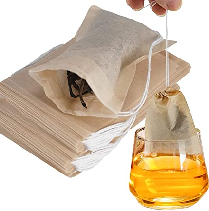 100 Stück Einweg Teebeutel für losen Tee - biologisch abbaubar & recyclebar - mit Kordelzug - 9x7cm - auch für Teekannen geeignet