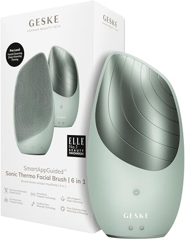 GESKE | SmartAppGuided™ Sonic Thermo Facial Brush | 6 in 1 | Hautreinigung | Reinigungsbürste mit Wärmefunktion | Gesichtsmassagegerät | elektrische Gesichtsbürste | Gesichtsreinigungsgerät
