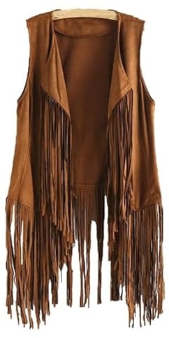 Reoyloep Gilet da donna, stile hippie, senza maniche, con frange, in finta pelle scamosciata, con nappe vintage