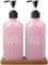 ALELION Dish Soap Dispenser for Kitchen - 16 OZ Glass Hand Soap Dispenser Set with Acacia Wood Tray - Pink Kitchen Bathroom Decor and Accessories