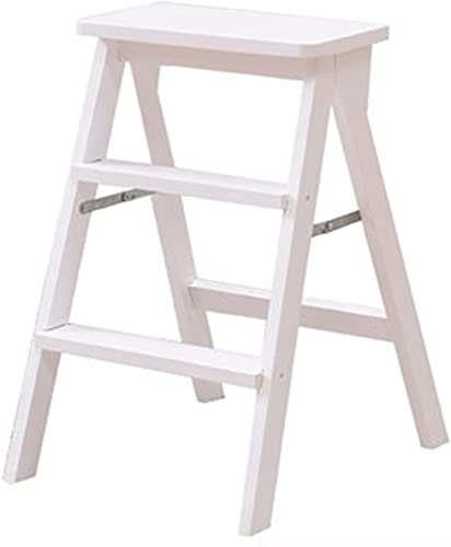 Indoor-Kletterhocker, Tritthocker, zusammenklappbarer 3-Stufen-Hocker für Erwachsene/Senioren, tragbare Holzleiter für Küche/Schlafzimmer, Holzleiter kann leicht 100 kg tragen/Holzfarbe (Woo