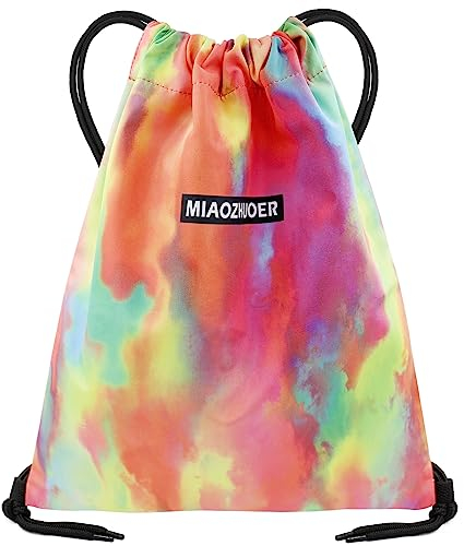 FenFang Turnbeutel mit Kordelzug, Kordelzugbeutel Sportrucksack Klein Turnsack Rucksack Beutel Faltbar, Tunnelzug Gymsack Sportbeutel Daypack mit Reißverschluß Innentasche Damen Frauen (Orange)