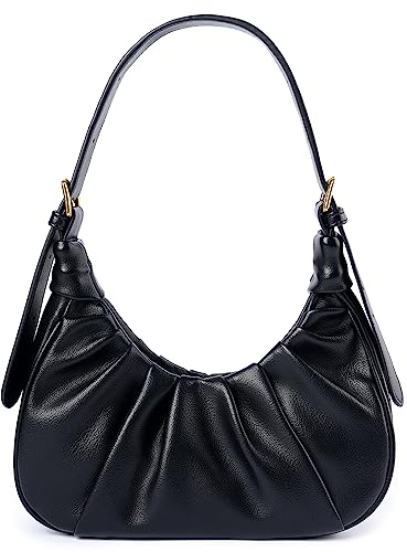 UKENENG Damen Umhängetasche Kleine Leder Crossbody Geldbörse Vintage Chic Wolke Hobo Handtasche, Schwarz