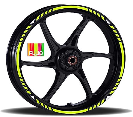 Adesivi Cerchioni Moto Set Completo per 2 Ruote 17 Pollici Strisce Cerchi Custom scegli colore universale Mod.16 cod.RT016 (029 Giallo Fluo)