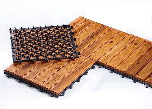 BURI Holzfliesen Terrassenfliesen 1m² 2m² 3m² Fliesen Holz Mosaik 30x30 cm - Balkonfliesen wetterfest aus Akazienholz hochwertig mit Stecksystem Akazie Klicksystem für Terrasse Balkon (3m² - 33 Stk)