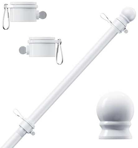 PHITRIC Fahnenmast, verhedderungsfrei drehender Edelstahl-Fahnenmast für 7,6 x 12,7 cm große Sportfans, Outdoor-Flaggen für Außenhaus (weiß, 1,8 m, ohne Halterung)