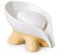 Umlaca Soap Dish Ceramic, Self Draining Soap Holder, Leaf Shape Soap Dish, Freestanding, Vintage Soap Tray, Suitable for Kitchen, Bathroom, Shower (White)