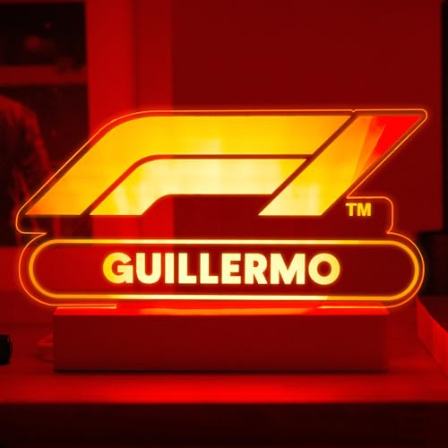 Transparent Gift Lámpara Personalizada Logo de Fórmula 1 con Nombre. Luz LED Mesita de Noche. Decoración e Iluminación. Regalos Originales para Cumpleaños. Regalos Personalizados para Adultos y Niños