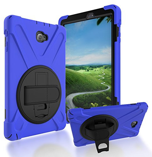 Juaupepo Funda resistente para Samsung Galaxy Tab A de 10.1 pulgadas con S Pen-2016-(SM-P580 P585), funda híbrida portátil a prueba de golpes con asa giratoria de gancho y bucle de 360°, correa para